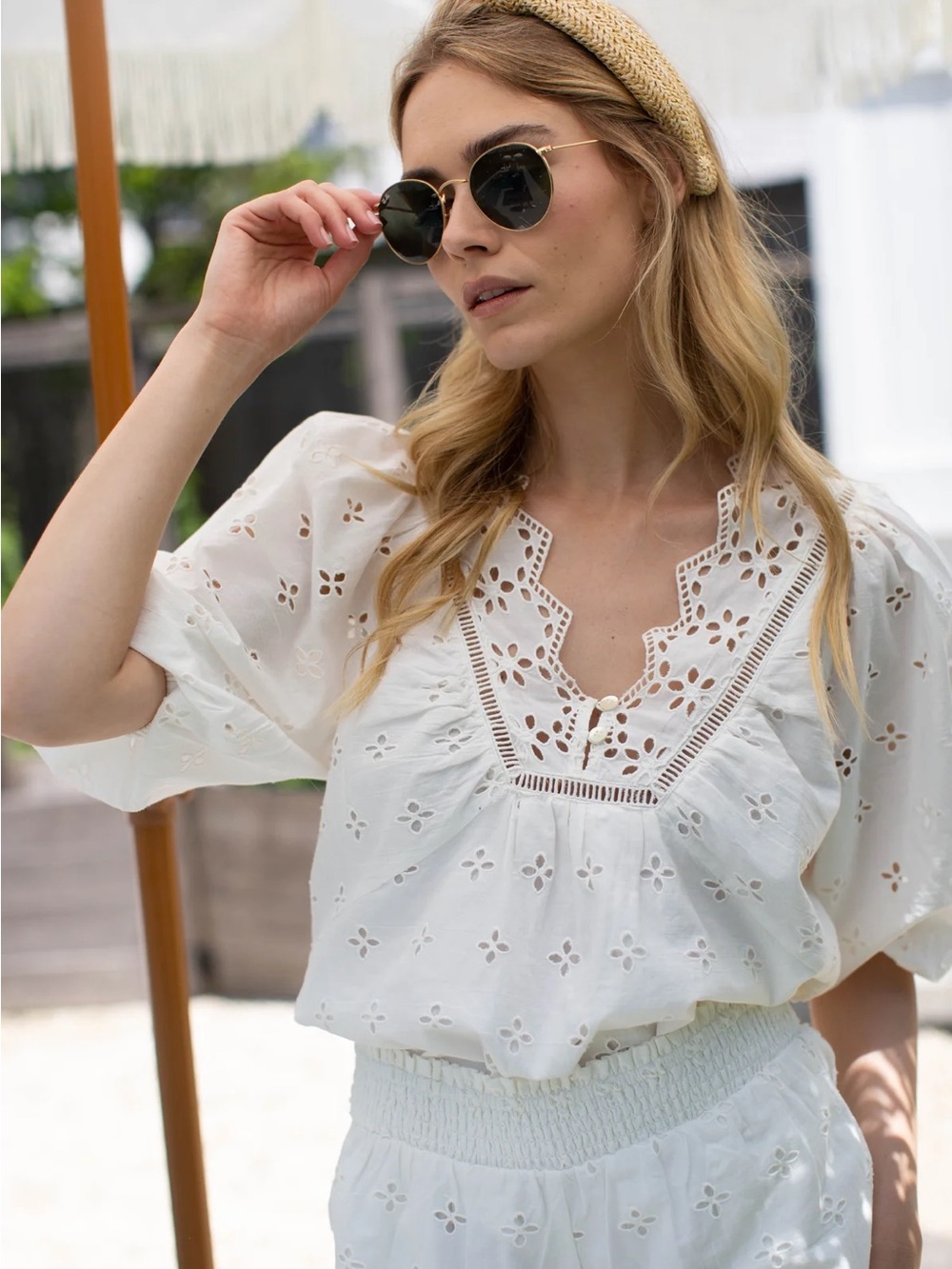 Marea Eloise White Eyelet Blouse
